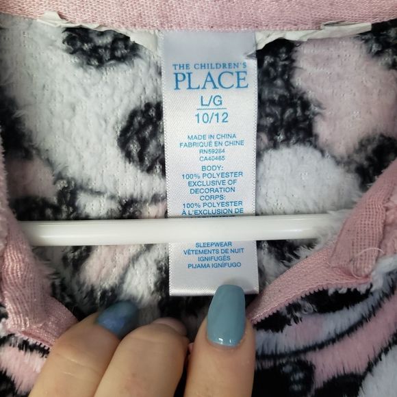 CHILDREN'S place one piece onsie girls pajamas pink black panda large 10 12 - Picture 2 of 5